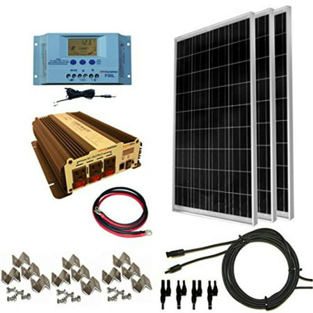 WindyNation 300 Watt (3pcs 100 Watt) Solar Panel Kit with 1500W VertaMax Power Inverter for RV, Boat, Off-Grid 12 Volt Battery