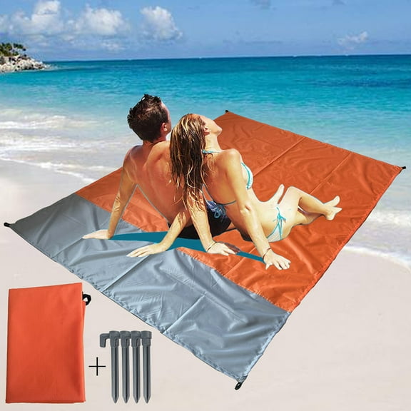 SDJMa Sand Free Beach Blanket, 78" X 55" Sandproof Beach Mat for 1-2 Adults Waterproof Quick Drying Outdoor Picnic Mat with 4 Stakes for Outdoor Travel Camping Hiking