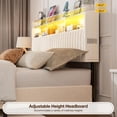 thumbnail image 6 of ARICOEASY Velvet Full Size Bed Headboard with LED Lighting, Built-in Charging Station & Storage Shelf, Adjustable Height Design, Easy Assembly, White, 6 of 9
