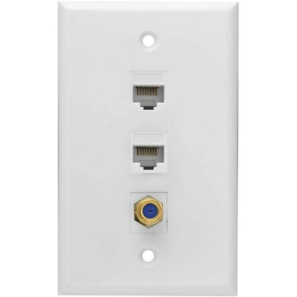Ethernet Coax Wall Plate,2 Port Cat6 RJ45 and 1 Port F Type Connector Coax Female to Female Wall Plate