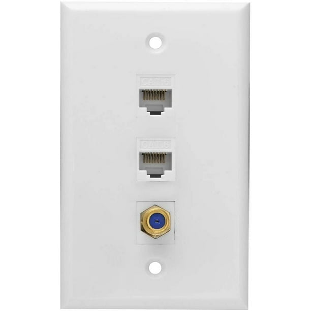 Coax Wall Plate,2 Port Cat6 RJ45 and 1 Port F Type Connector