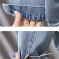 thumbnail image 6 of LIJCC Kid Girls Pearls Denim Jacket 3/4 Sleeve Button Down Pearl Jean Jacket Boyfriend Long Denim Coat Cropped Rhinestones Jean Jackets Trucker Coat, 6 of 8