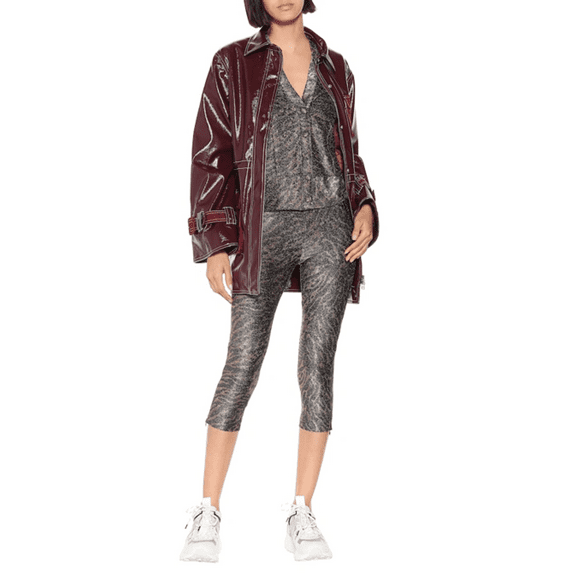 GANNI Pantalon Court en Jersey Métallique Imprimé Tigre Noir Taille 36 $160