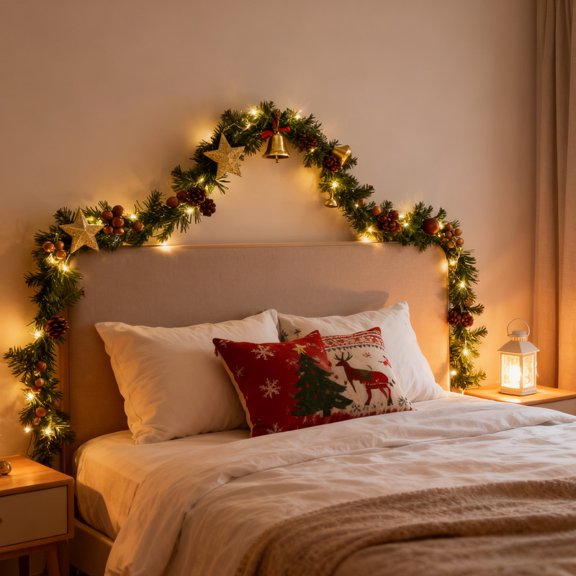 Mecorevxz Christmas Garland with Lights 8.86Ft Artificial Christmas Rattan Garland with Star,Gold Friut and Bells Suitable for Stairs Wall Door Indoor Outdoor Garland