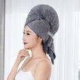 thumbnail image 2 of Hair Towel Hat Absorbing Large Wrap with Elastic Strap Fast Drying Anti Frizz Solid Color Towel Wrap, Bath Towel, 2 of 7