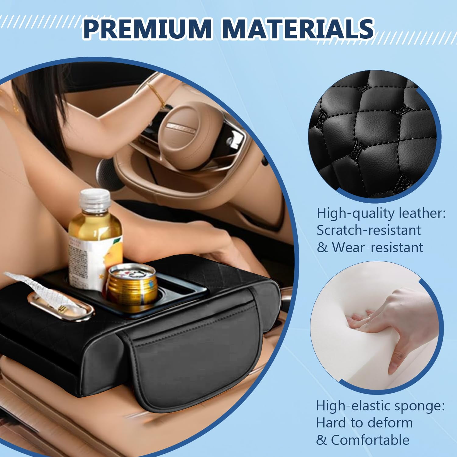 Multifunctional PU Leather Car Armrest Box Mat, Universal Center Console Cover with Storage Organizer, Non-Slip Driver and Passenger Side Arm Rest Pad
