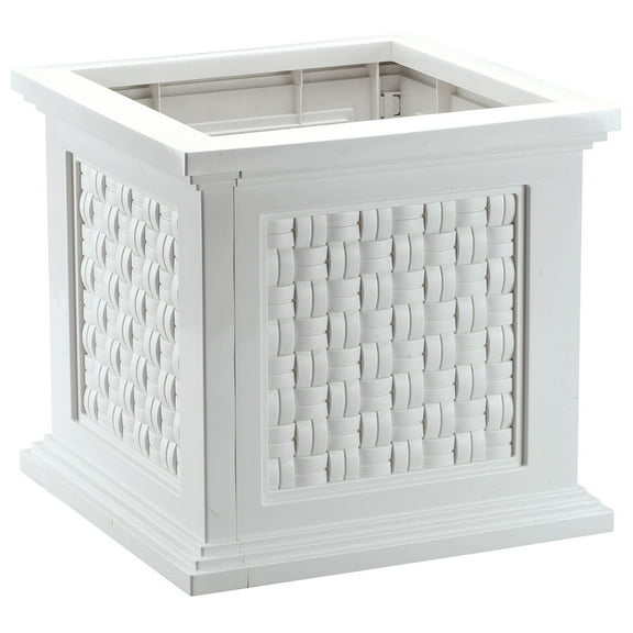 Lightweight All-Weather Rattan-Style Planter Box - Versatile Presentation - Premium-Grade Polyethylene Material - Easy Assembly - 14.75" x 14.75" x 13.75", White Design