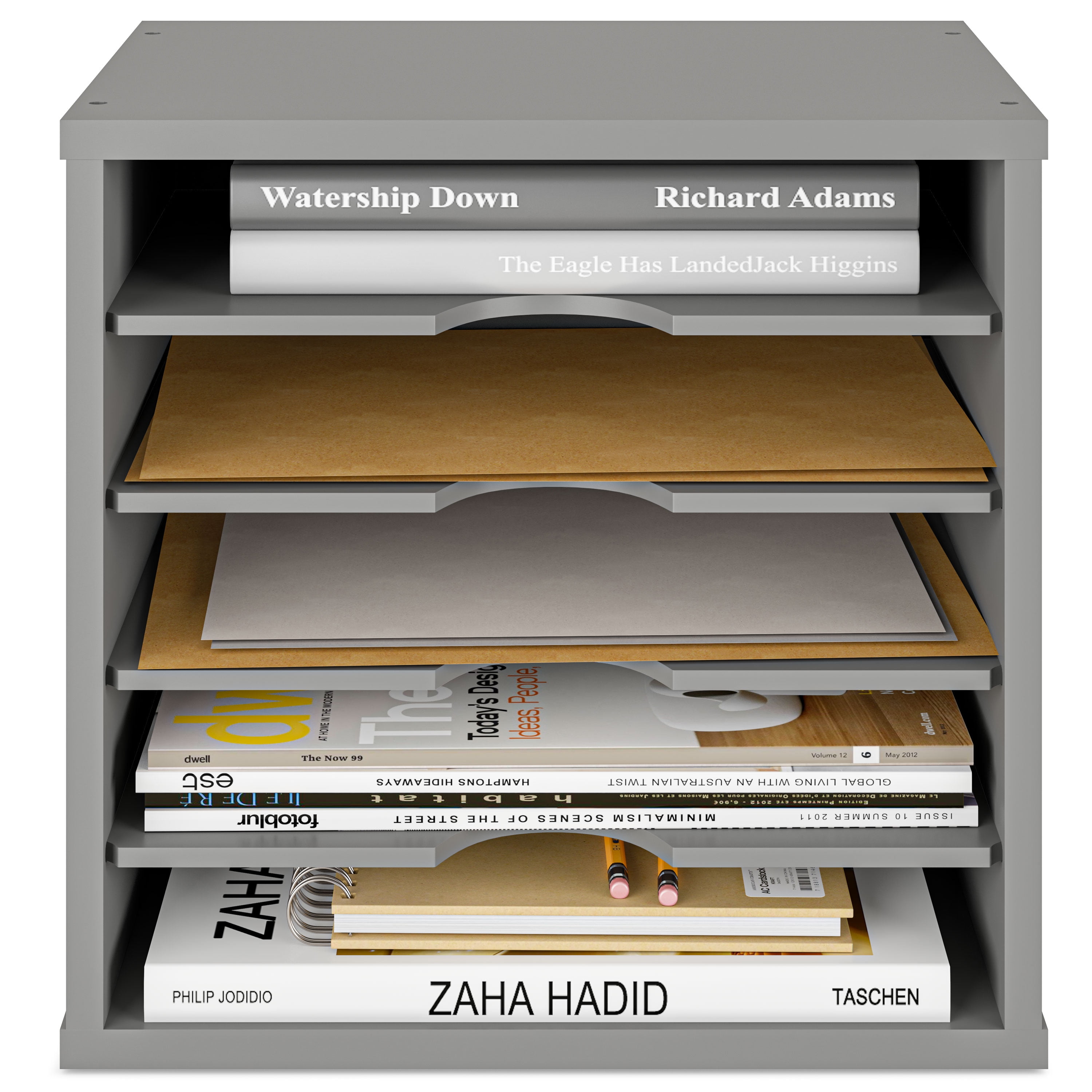 Ballucci 5-Tier Paper Organizer, File Holder, Mail Sorter, Wood Stackable Letter Tray, Gray