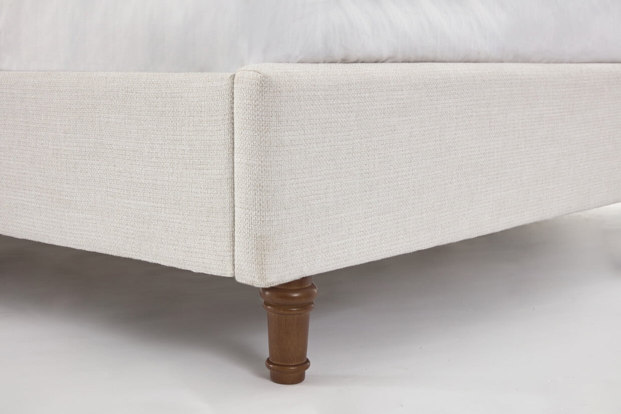 King Bed Frame Upholstered Bed with Tall Headboard, Chenille Platform Bed King Size, No Box Spring Needed, Easy Assembly, Ivory