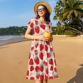 thumbnail image 4 of Naloa Red Strawberry Print Womens Summer A-Line Dress with Pockets,Short Sleeve Dresses,Flowy Beach Swing Dress for Vacation Travel, 4 of 6