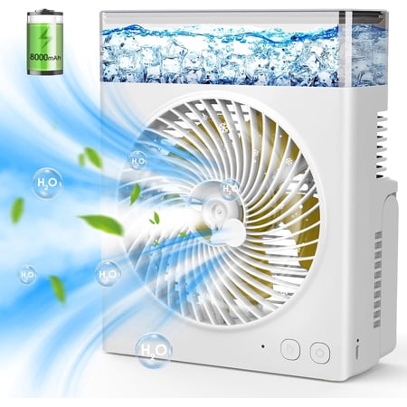 Misting Fan Portable, 8000mAh 8-Inch Rechargeable Operated Fan with 600mL Water , Cooling Desk Misting Fans for Outside, Quite Mist Water Fans for Office Camping Patio