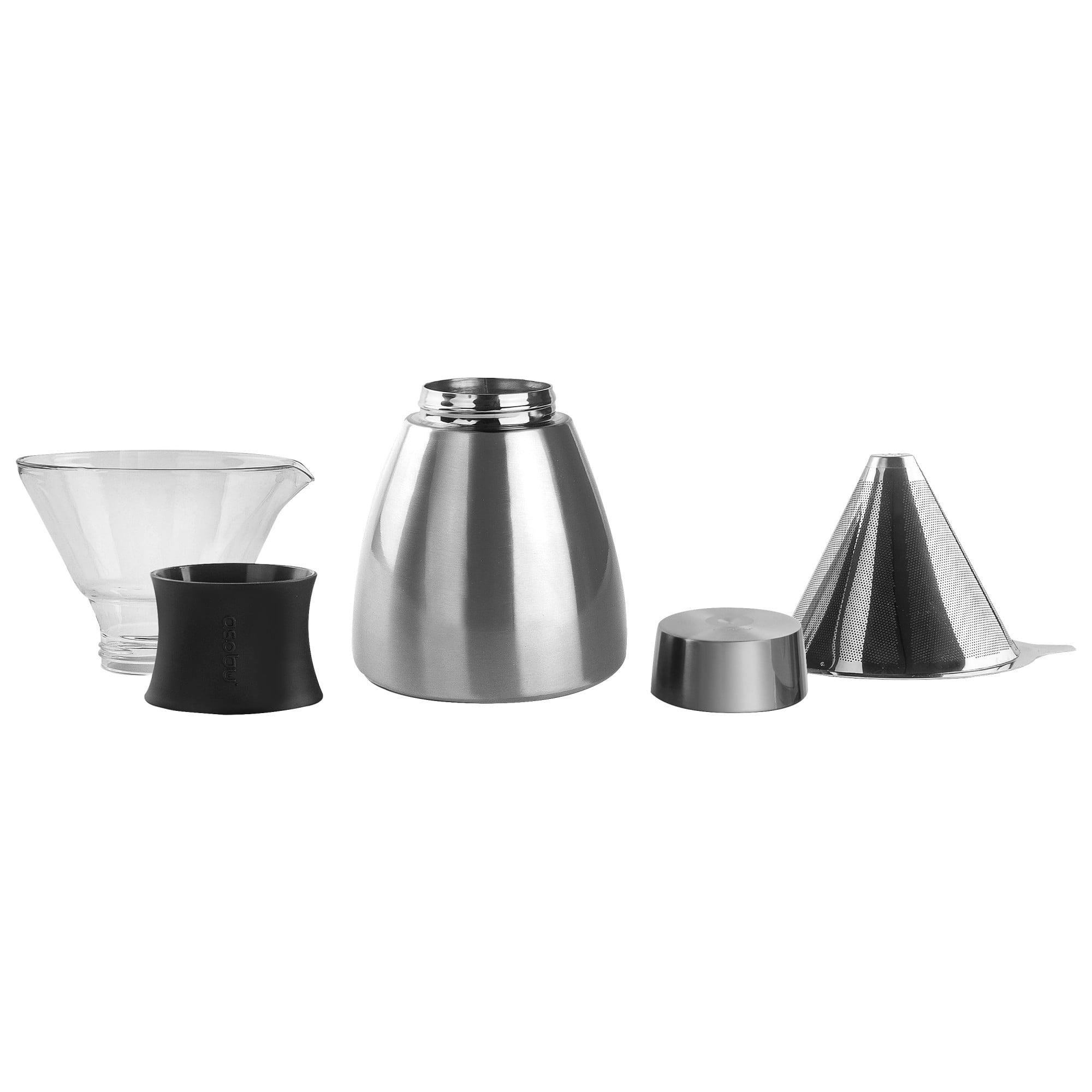 Asobu Insulated Pour Over Coffee Maker (32 oz.) Double-Wall Vacuum, Stainless-Steel Filter and Take on the Go Carafe (Silver)