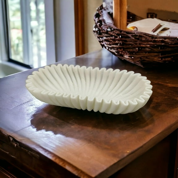 Marble Oval Bowl | Fruit Bowl | Stone Bowl | Decorative Bowl | Decorative Trays | Marble Fruit Bowl | Marble Ruffle Bowl | Marble Floral Bowl | Home Decor | Gifts - 14L x 6W x 3H Inch