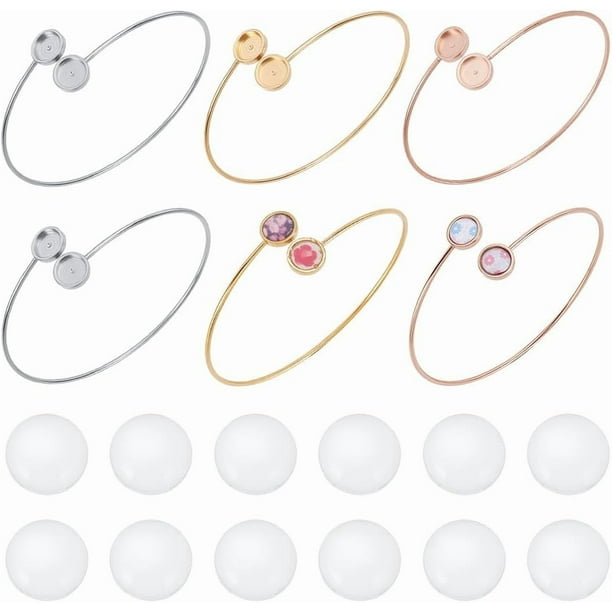 6 pulseras de cabujón de 3 colores, de acero inoxidable, ajustables, con bandeja de 8 mm y 12 cabujones de vidrio.
