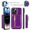 thumbnail image 6 of Tarise 2 in 1 Detachable Wallet Case for iPhone 14 Plus, Glitter PU Leather Card Holder Money Pocket Shockproof Kickstand Magnetic Hybrid Phone Back Protective Cover for iPhone 14+ 6.7 inch,Darkpurple, 6 of 11