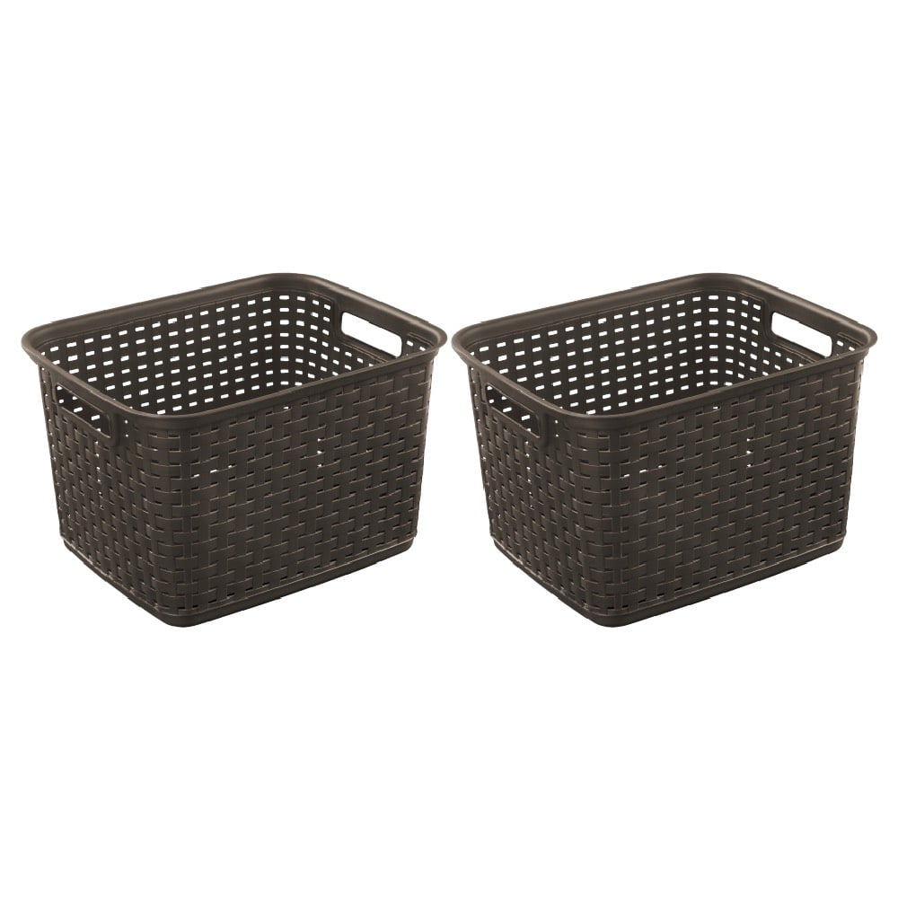 Sterilite 1273 Tall Weave Basket Storage Bin Wicker Look Plastic Snag