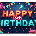 thumbnail image 4 of Neon Design Happy Birthday Banner Colorful Party Background Decorative Fireworks Birthday Decor for Sweet 16 Celebration Indoor Party Event, 4 of 8