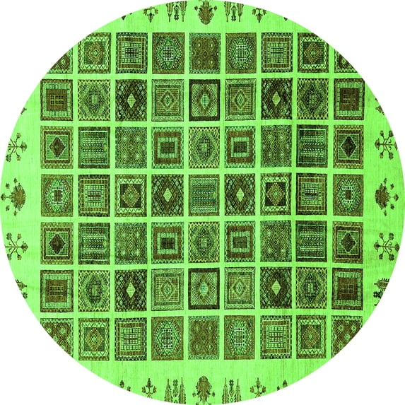 Ahgly Company Indoor Round Abstract Green Modern Area Rugs, 4' Round