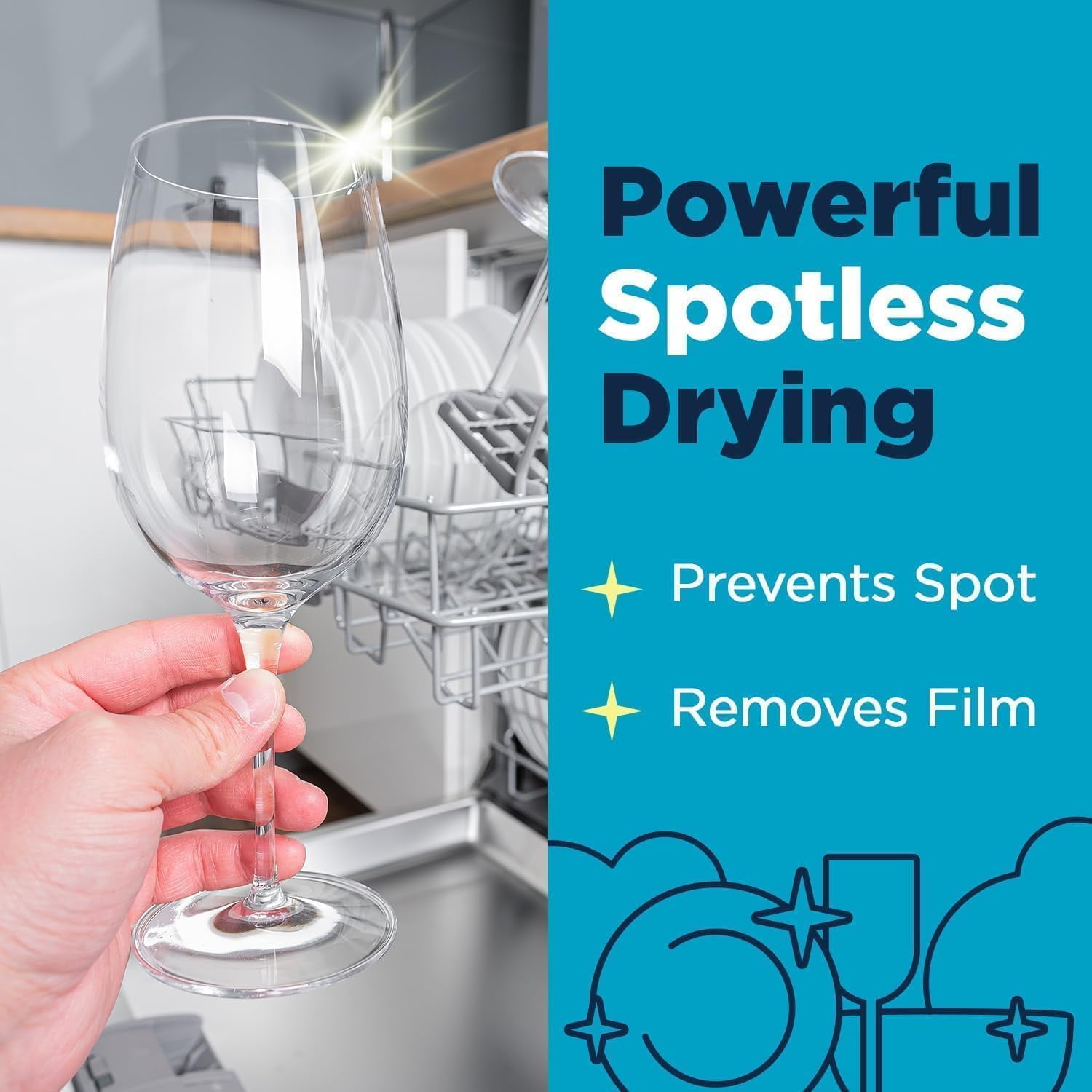 All Natural Dishwasher Rinse Aid Cleaner, Liquid Agent Spot-Free Glass & Cutlery in Hard Water, Non-Toxic Dish Washer Drying Stain Remover, 8 oz/250ml, Pack of 1