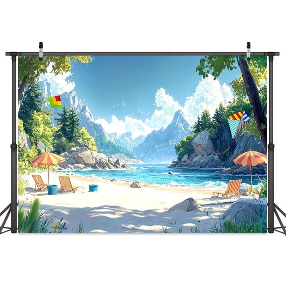 7x5ft Breaker Rock Beach VBS Backdrop Breaker Rock Beach Photography Background for Vacation Bible School Classroom Home Christian Party Decorations Banner Photo Shoot Booth