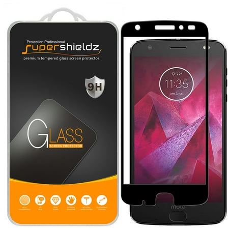 [2-Pack] Supershieldz for Motorola "Moto Z2 Force" [Full Screen Coverage] Tempered Glass Screen Protector, Anti-Scratch, Anti-Fingerprint, Bubble Free (Black Frame)