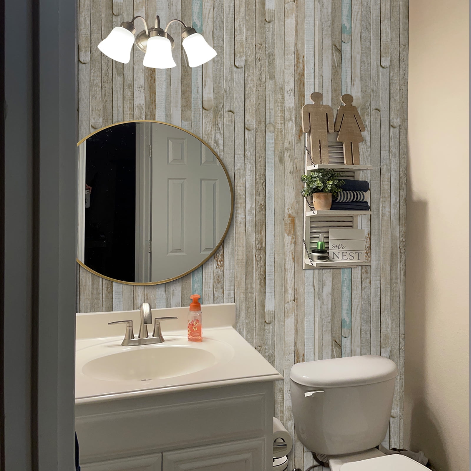 Abyssaly Blue Rustic Wood Peel and Stick Wallpaper 17.7" x 393" Self-Adhesive Removable Vinyl Decorative Wood Wallpaper for Walls Shelves Drawers Furniture Room