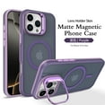 thumbnail image 4 of Magnetic Case for iPhone 16 with Camera Cover Kickstand, Matte Shock-Absorbent PC+TPU Protective Anti-Scratch Anti-Fingerprint Lightweight Phone Cover, Compatible with MagSafe, Purple, 4 of 5