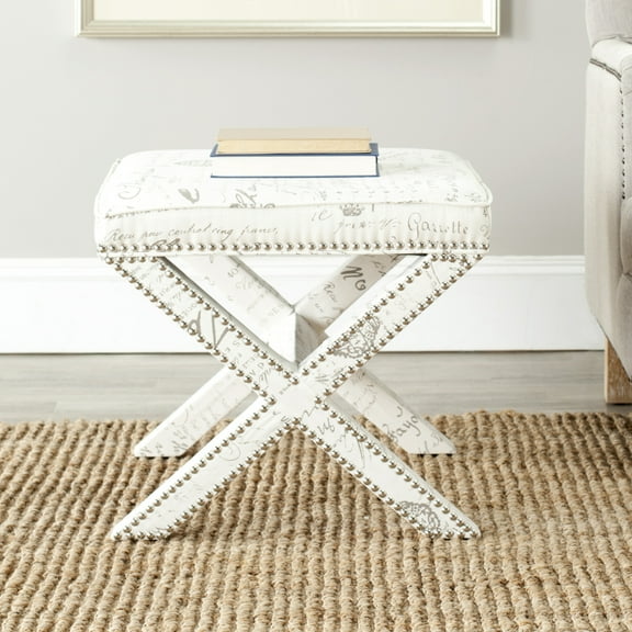SAFAVIEH Palmer Ottoman Silver Nail Head Multi / Beige