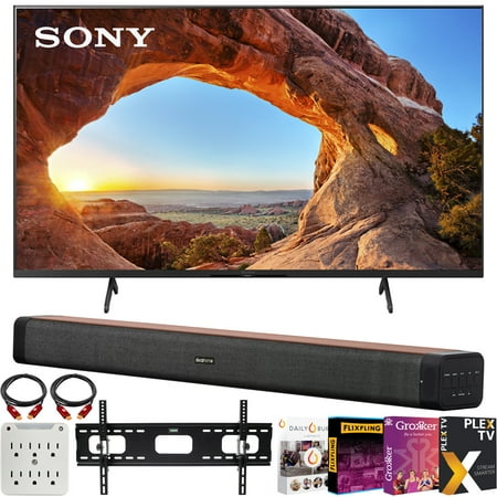 Sony KD55X85J 55" X85J 4K Ultra HD LED Smart TV (2021 Model) Bundle with Deco Home 60W 2.0 Channel Soundbar w/subwoofer + Wall Mount Kit + Premiere Movies Streaming 2020 + 6-Outlet Surge Adapter