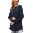 thumbnail image 4 of INSPIRE CHIC Waffle Knit Top for Women Fall Casual Crewneck Long Sleeve Blouse Basic Pullover Shirts L Dark Blue, 4 of 6