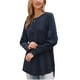 thumbnail image 4 of Camiseta de punto waffle Inspire Chic para mujeres, blusa básica de manga larga con cuello redondo, casual de otoño, XS, azul oscuro, 4 of 6