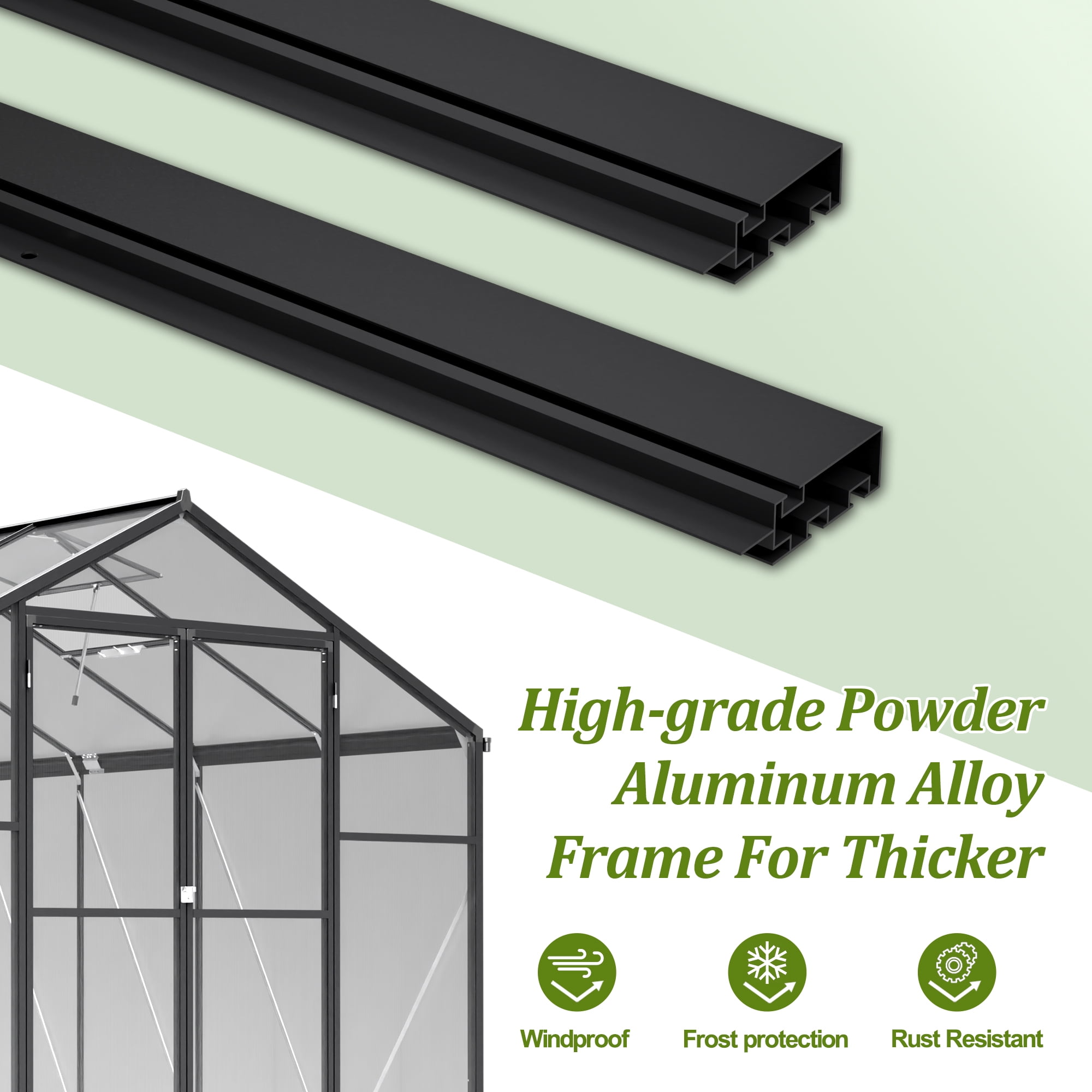 LZBEITEM 12'x8' Outdoor Greenhouse, Walk-in Polycarbonate Green House with Aluminum Frame for Backyard, Black