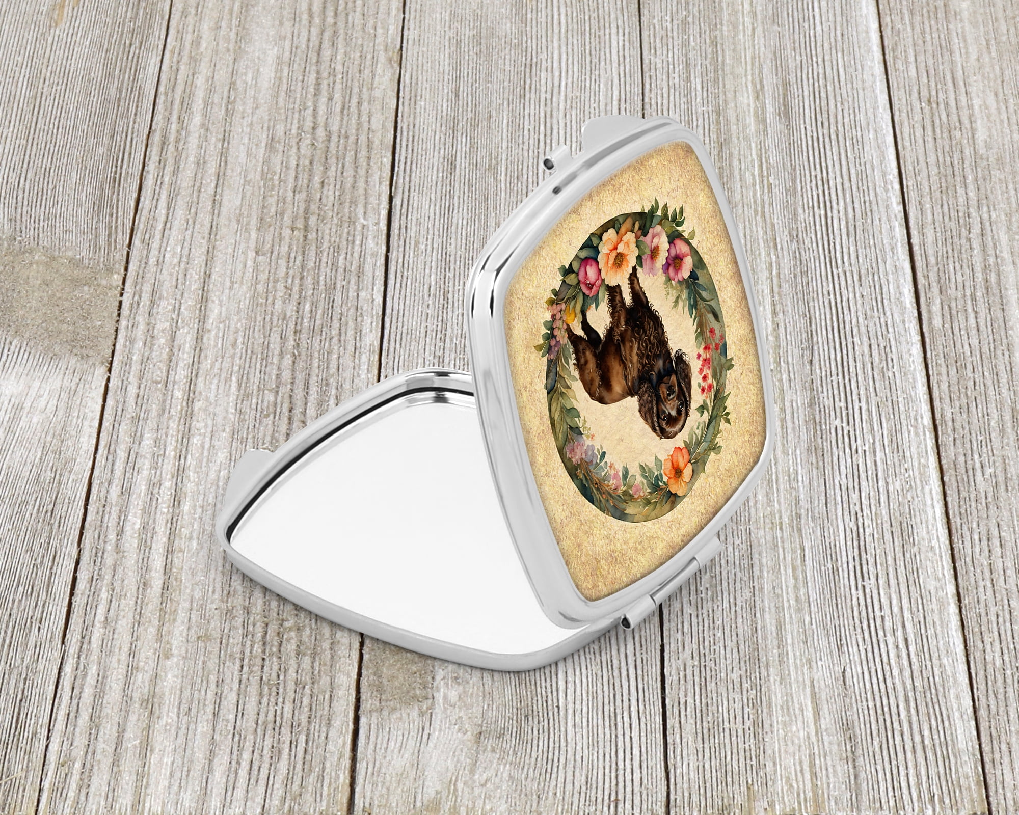 Boykin Spaniel and Flowers Compact Mirror 2.75 in x 3 in