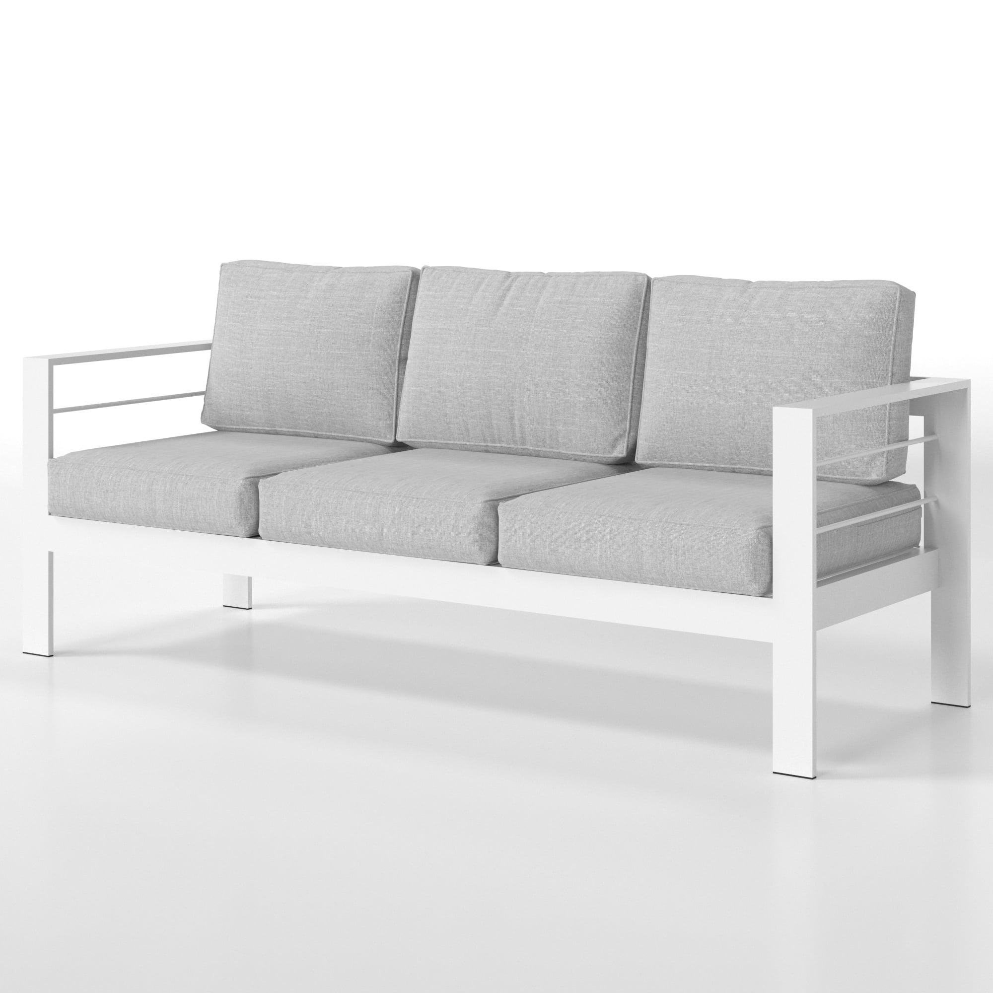 Superjoe Outdoor Patio 3 Seat Aluminum Sofa Couch Furniture with Dark Grey Cushions White