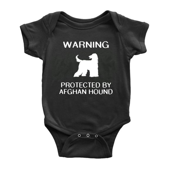Warning: Protected by A Afghan Hound Dog Funny Baby Romper Creeper (Black,3-6 Months)