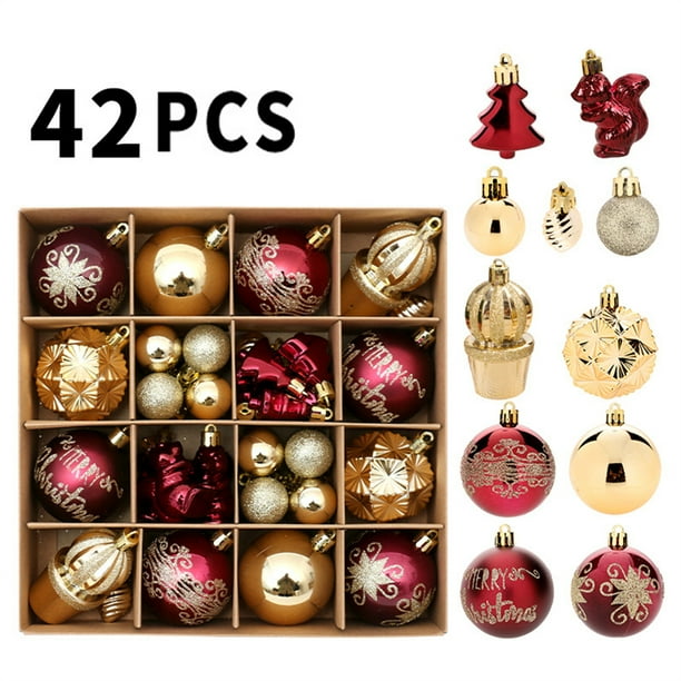 Juego de adornos navideños de plástico irrompible: 42 piezas para decorar árboles, coronas y el hogar | Incluye caja de regalo