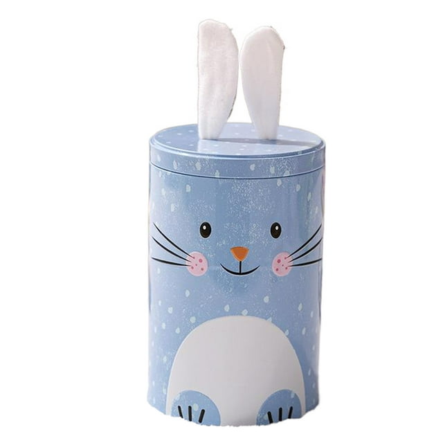Wosthever Adorno de cubo de hierro con pintura vívida de conejo, caja de regalo para Pascua, cuatro estilos creativos retro Almacenamiento y organización del hogar azul