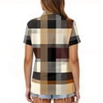 thumbnail image 5 of JoveMarine Women's Casual Short Sleeve Button Up Shirt with Lapel Collar Striped Plaid Print Blouse Lightweight Top for Daily Wear Spring/Summer Khaki 3XL, 5 of 5