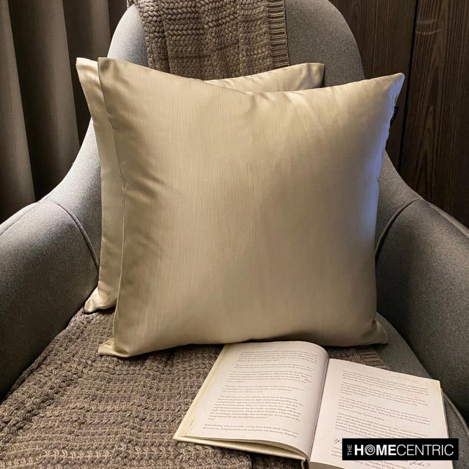 The HomeCentric Decorative Pillow Cases Cream Pack of 2, 18"x18" (45x45 cm) Satin Solid Throw Pillow Cover For Sofa, Solid Modern Style - Cream Satin Slub