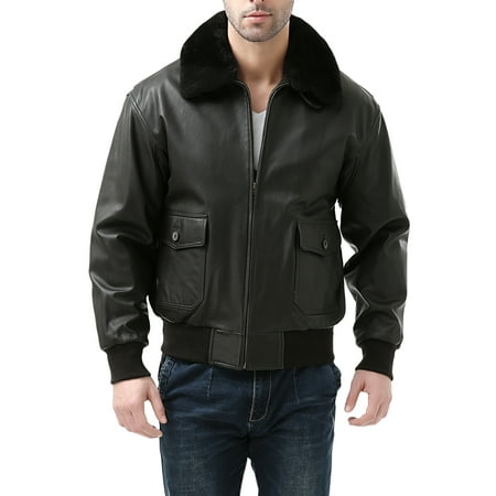 Landing Leathers Mens Premium Navy G-1 Goatskin Leather Flight Bomber Jacket (Regular & Tall)