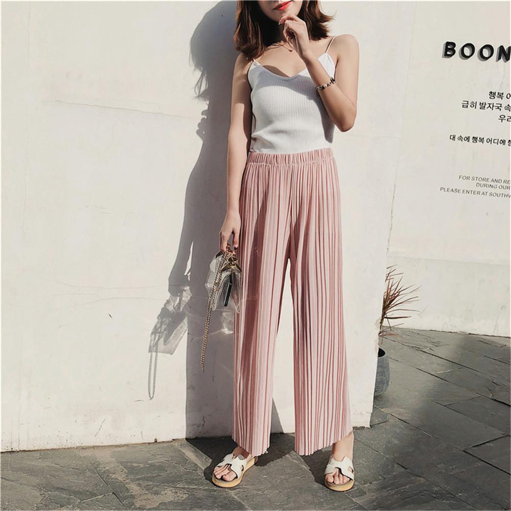 Ruffled Chiffon Wide-Leg Pants Pleated 