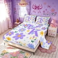 thumbnail image 2 of Meiyoeat Daisy Floral K Letter Full Size Sheets for Women Girls, Purple Princess Cartoon Bed Sheets, 4 Pieces, 2 of 5