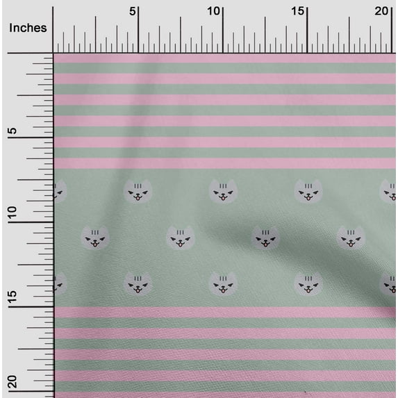 oneOone Organic Cotton Poplin Twill Fabric Stripe & Cat Face Animal Print Sewing Fabric BTY 42 Inch Wide