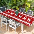 thumbnail image 2 of Christmas Elk Table Cloths for 8 Foot Rectangle Tables, Xmas Snowflakes Vintage Red Geometric Art Patio Waterproof Elastic Fitted Tablecloths, Washable Rectangular Table Cover for Camping, 2 of 8