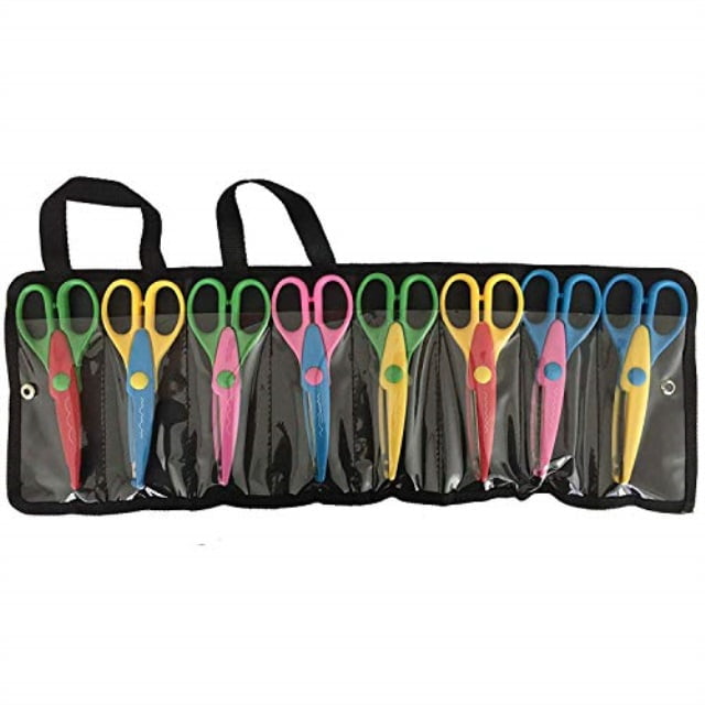 exerz 8 pcs diy art & craft scissors with a carrying bag/pocket decorative edge for kids fun ...