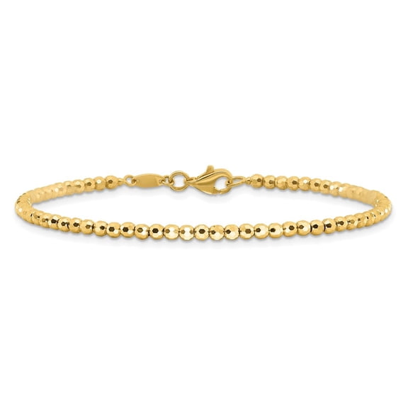 DewberryDiamonds 14K Yellow Gold Polished and Diamond-cut Beaded 7.25 inch Bracelet (Weight : 4.48 gm, Length : 7.25in, Width : 2.6 mm)