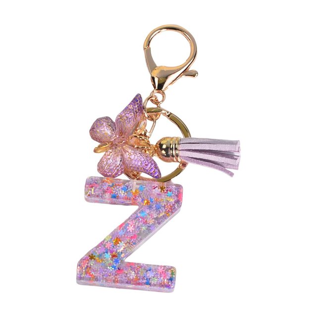 KLKCMS Porte-Clés en Résine Ornements Filles Femmes Cadeaux Alphabet Anglais Porte-Clés Z Z