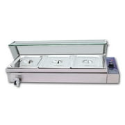 110V 3-Well Commercial Bain-Marie Buffet Food Warmer with glasses¦