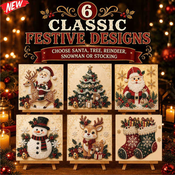 Christmas DIY Diamond Art Kits with Frame for Adults Beginners, Santa Snowman Reindeer Stocking Xmas Tree Bead Art Set, Complete Craft Supplies, Handmade Wall Decor, Christmas Holiday Gift