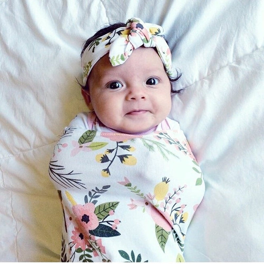 Newborn Infant Baby Swaddle Blanket Soft Sleeping Swaddle Muslin Wrap+Headband 